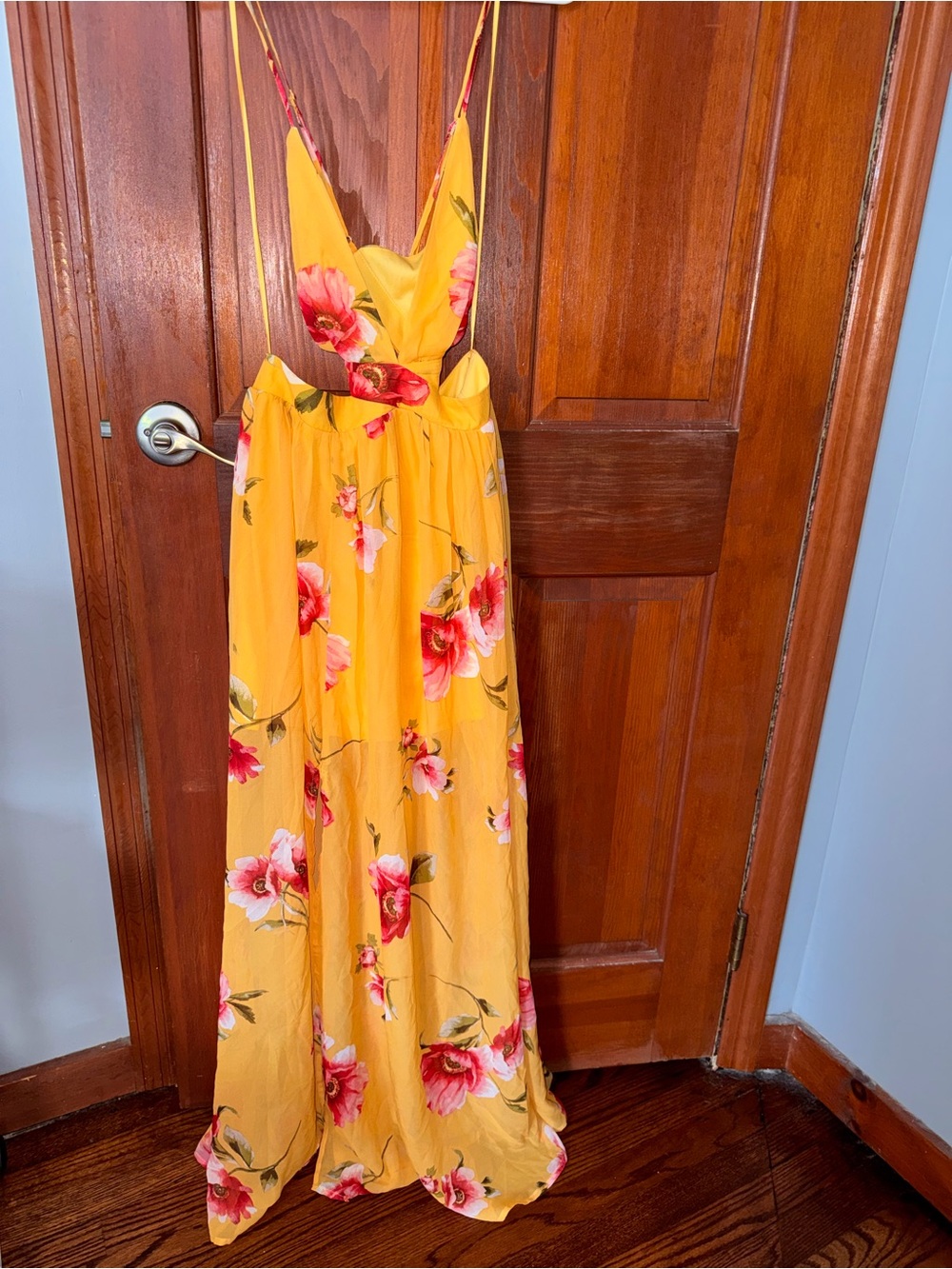 Yellow Miss Avenue Floral Maxi Dress with Spaghetti Straps